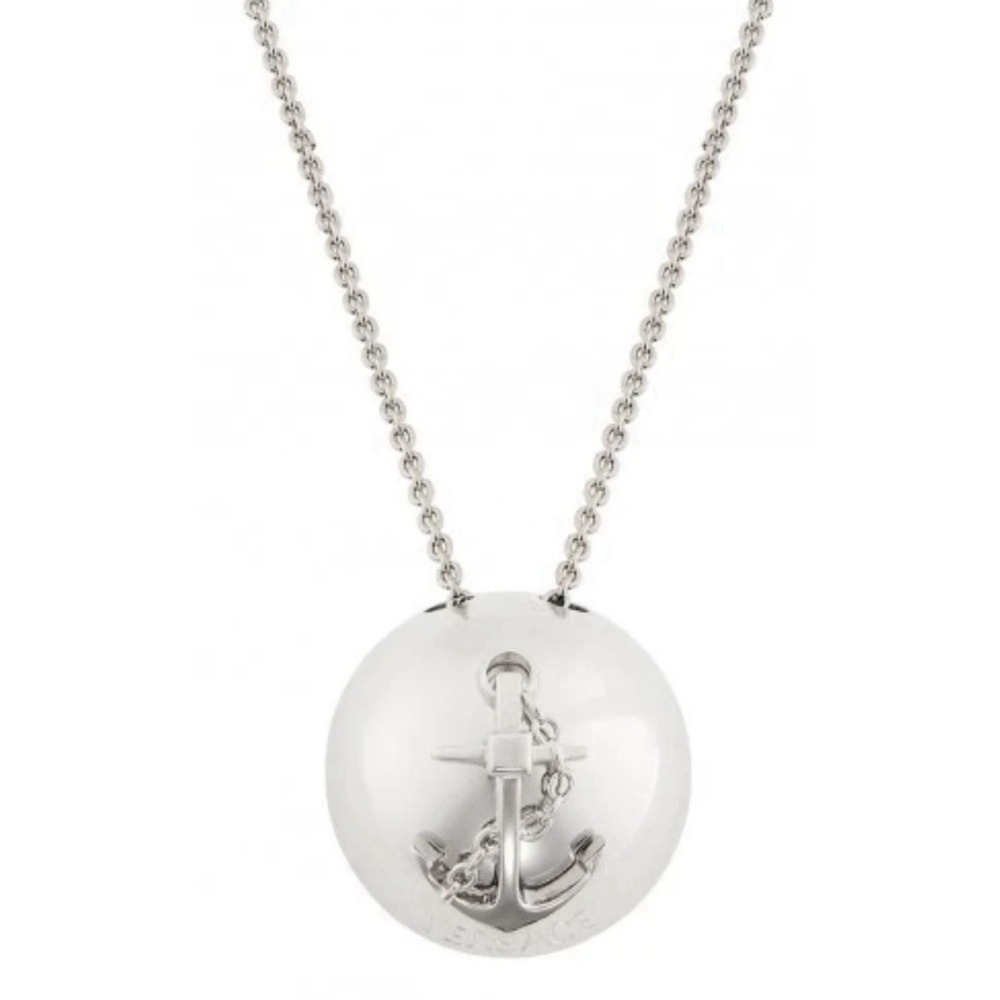 NIB Versace Nautical Anchor Logo Large Silver Sphere Round Pendant Necklace $975
